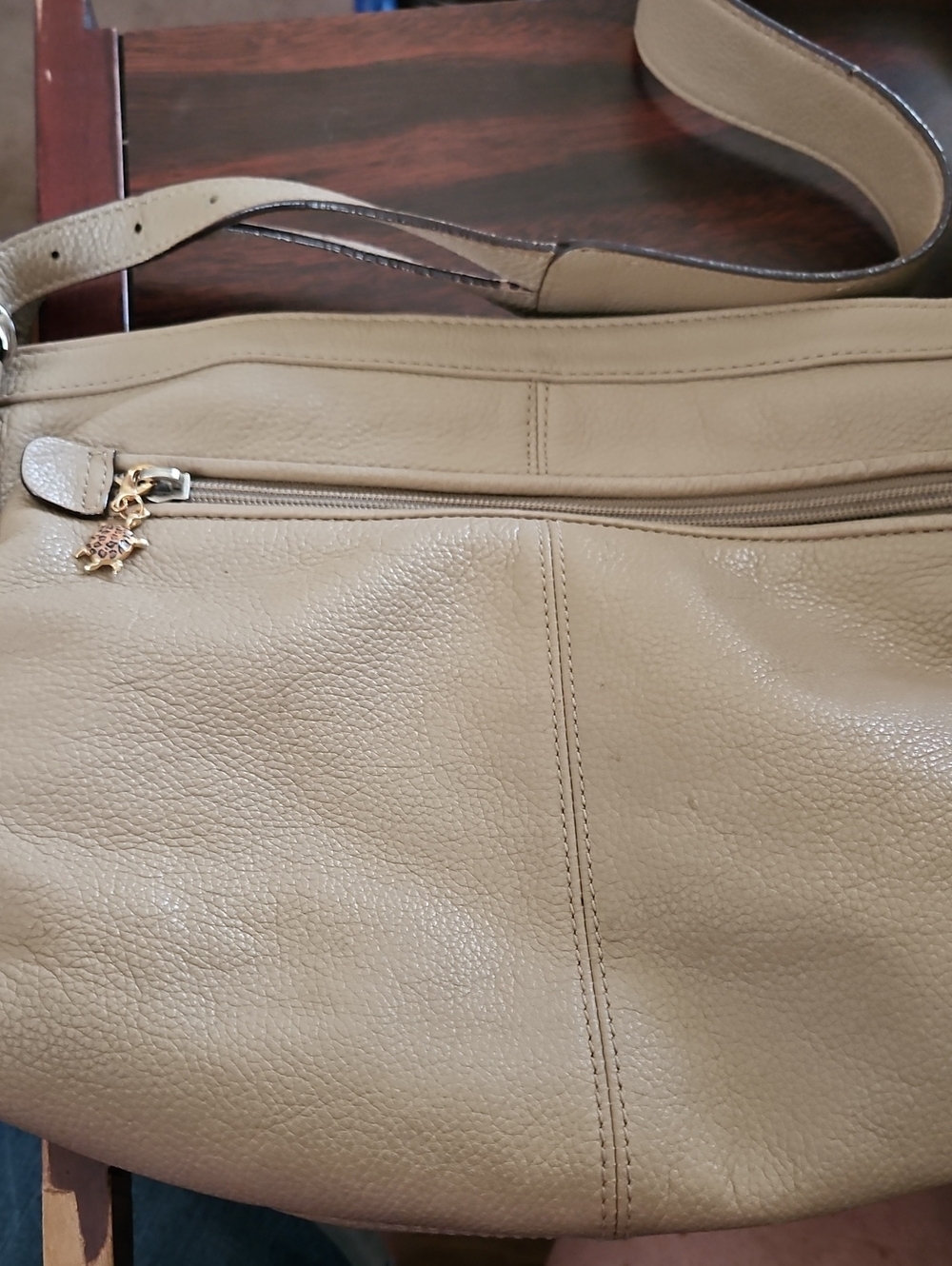 Stone Mountain Accessories Taupe Leather Shoulder Bag with Gold Charm